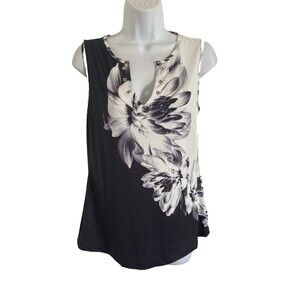 New Saukole Womens Sleeveless Tank Top Small Black and White Floral Print Shirt